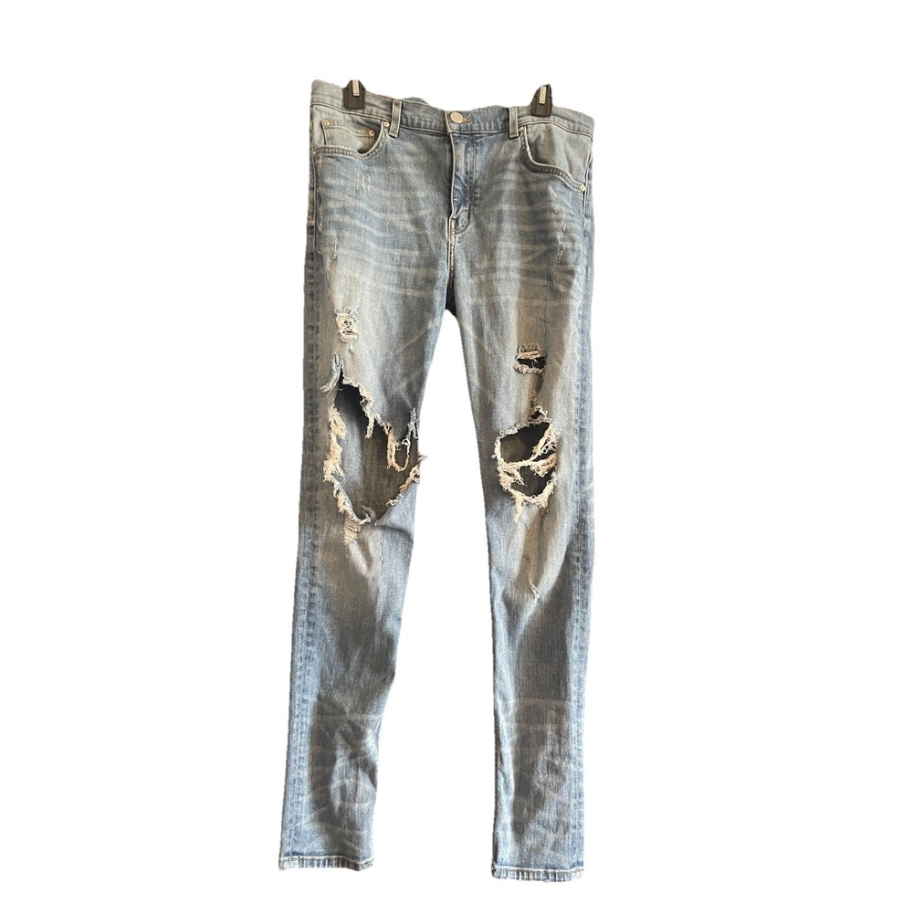 Oro Los Angeles Jeans Men's Med Wash Skinny Ripped Slim Distressed Denim 34x32